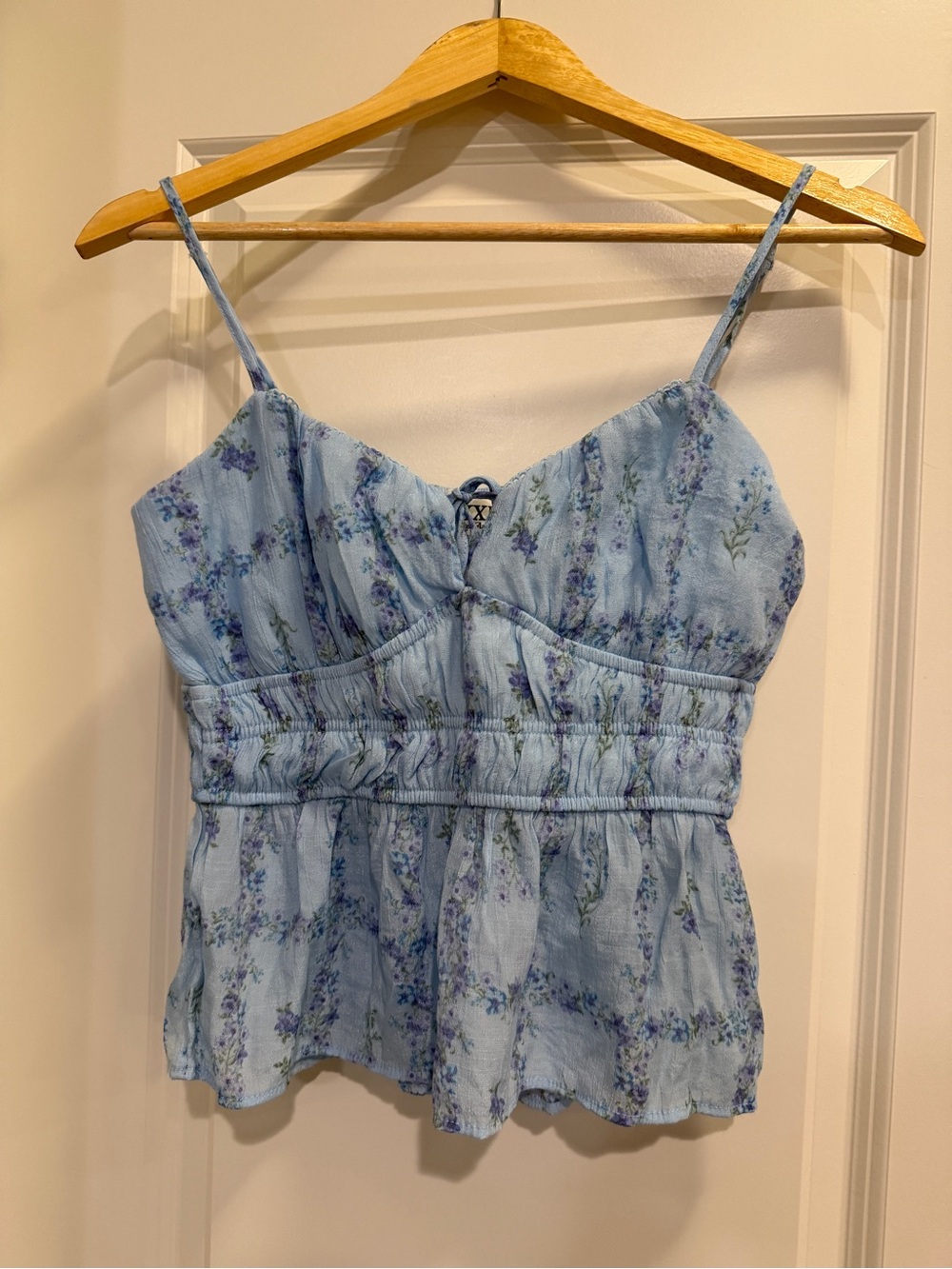Trixxi Light Blue Floral Smocked Peplum Cami